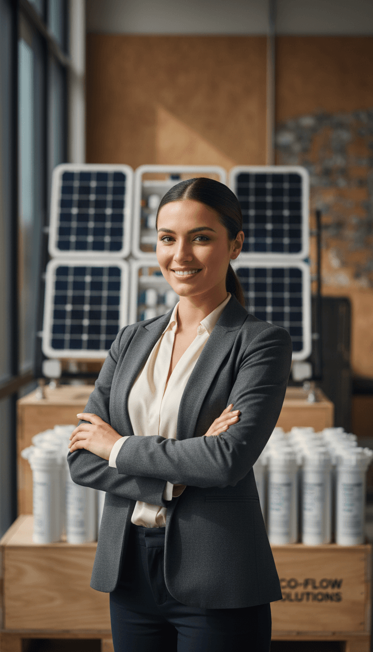 Professional portrait of female supplier entrepreneur in workplace setting showcasing business leadership and confidence